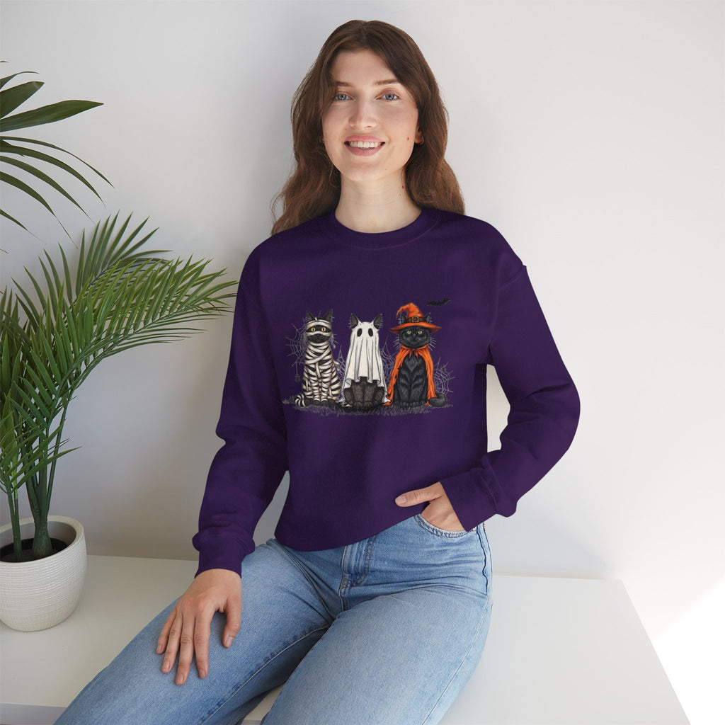ORVIAN — Halloween Cats & Ghosts Crewneck, Spooky Cute Black Cat Unisex Sweatshirt