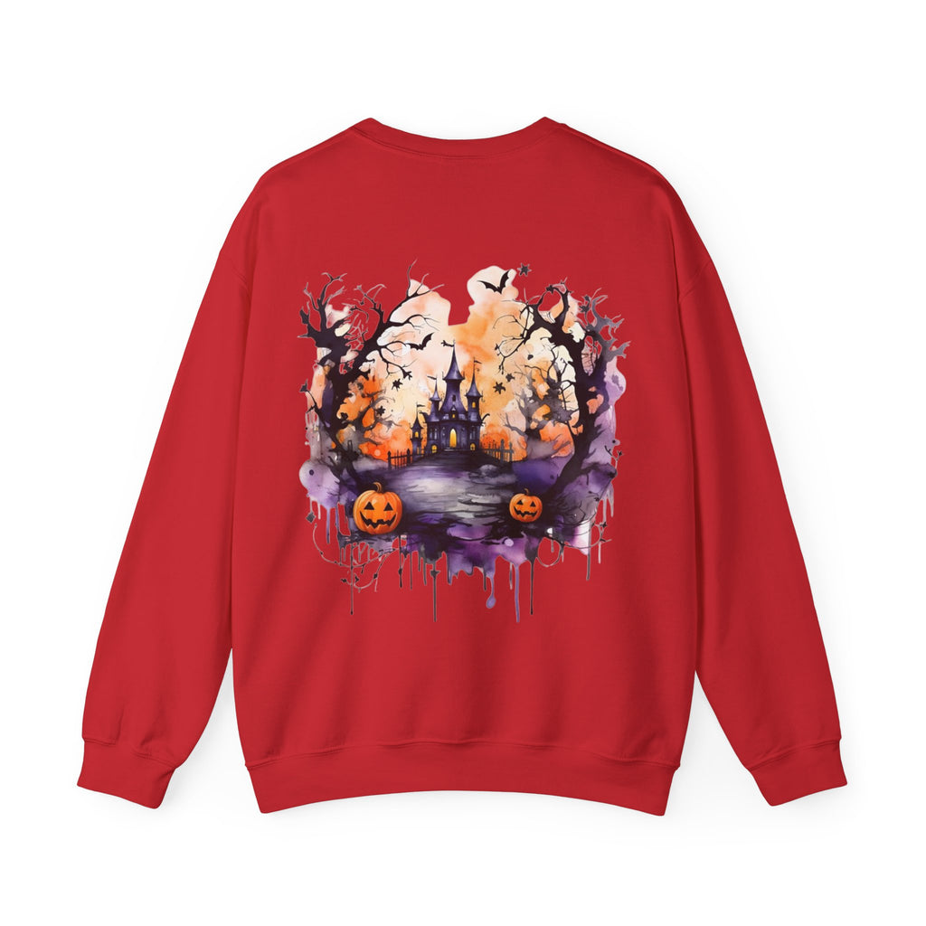 ORVIAN — Watercolor Haunted Castle Halloween Crewneck, Purple Jack-o'-Lantern Unisex Heavy Blend