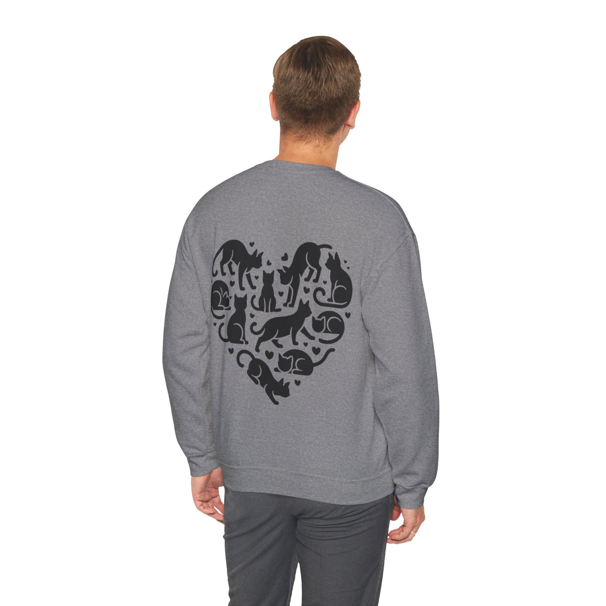 ORVIAN — LOVE Cat Silhouette & Heart-Shaped Cats Crewneck, Cat Lover Unisex Heavy Blend