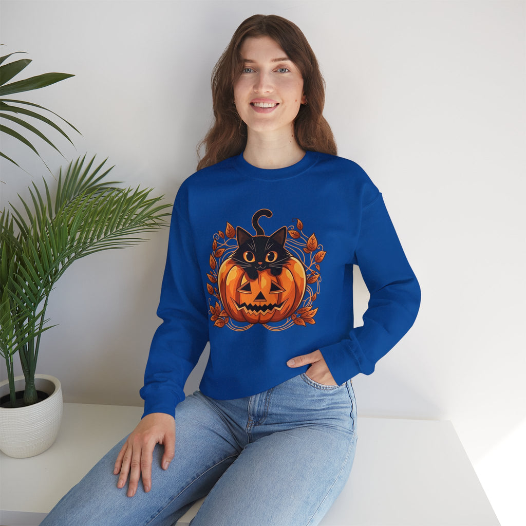 ORVIAN — Black Cat & Pumpkin Halloween Crewneck, Ghost & Coquette Bow Unisex Heavy Blend