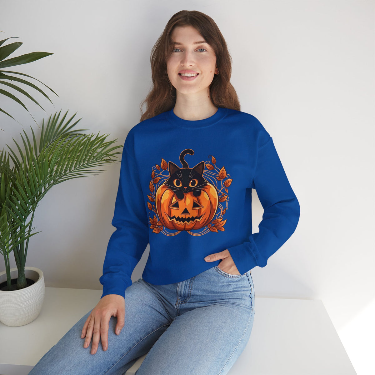 ORVIAN — Black Cat & Pumpkin Halloween Crewneck, Ghost & Coquette Bow Unisex Heavy Blend