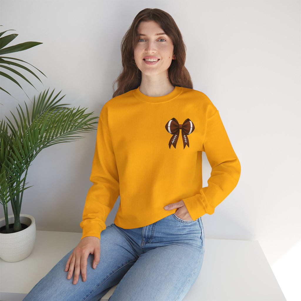 ORVIAN — Touchdown Season Coquette Football Bow Crewneck, Varsity Game Day Unisex Heavy Blend