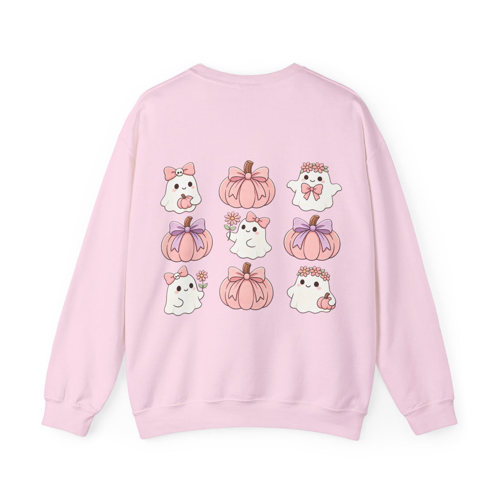 ORVIAN — Pink Halloween Coquette Ghost Crewneck, Bow & Pumpkin Unisex Heavy Blend