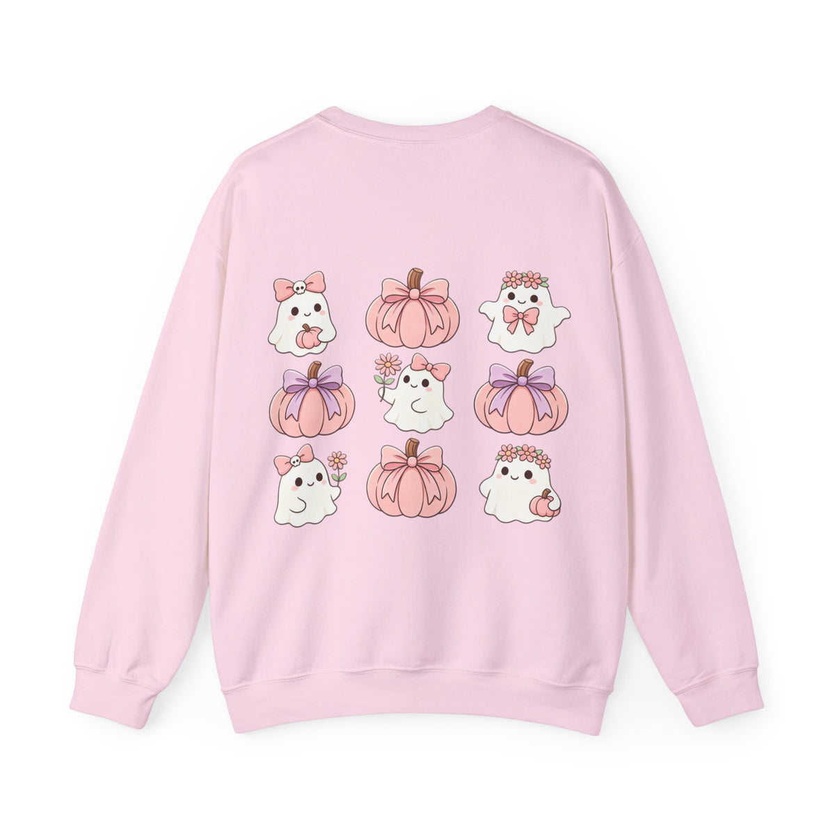 ORVIAN — Pink Halloween Coquette Ghost Crewneck, Bow & Pumpkin Unisex Heavy Blend