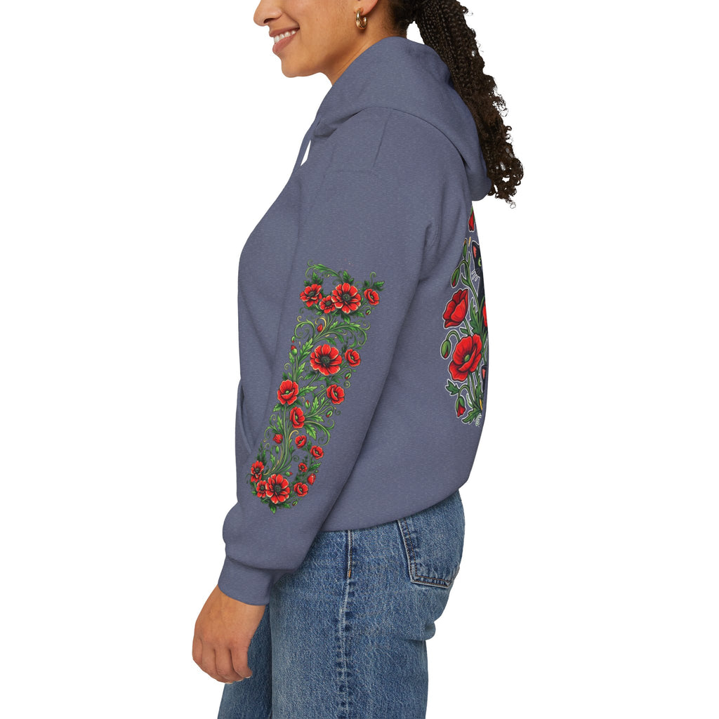 ORVIAN — Black Cat & Red Poppies Unisex Heavy Blend Hoodie