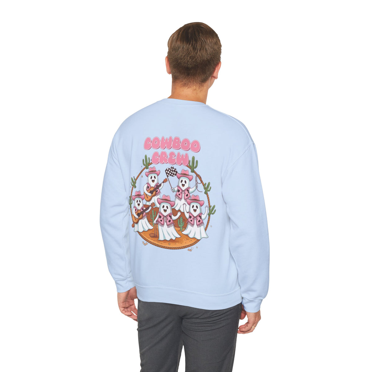 ORVIAN — Howdy Halloween Ghost Cowboy Crewneck, Pink Cowboo Western Unisex Heavy Blend