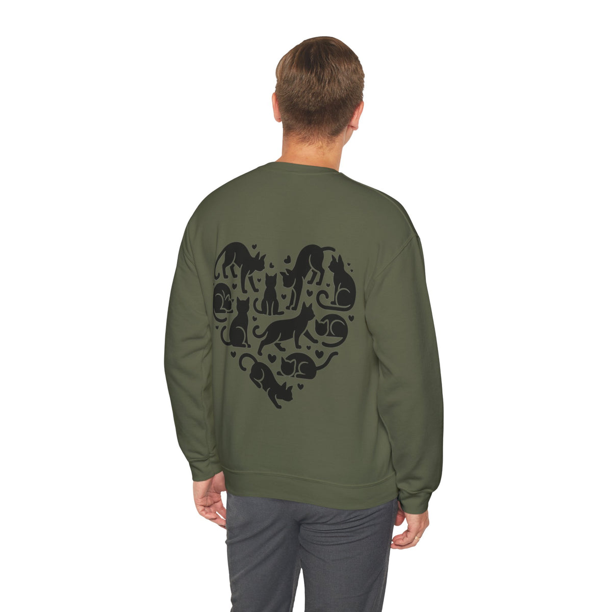 ORVIAN — LOVE Cat Silhouette & Heart-Shaped Cats Crewneck, Cat Lover Unisex Heavy Blend