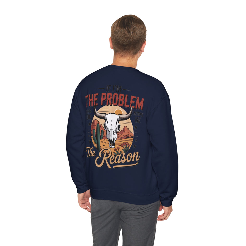 ORVIAN — Cowgirl “If I'm the Problem” Western Crewneck, Longhorn Skull Unisex Heavy Blend