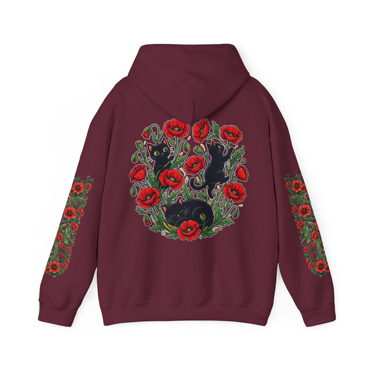 ORVIAN — Black Cat & Red Poppies Unisex Heavy Blend Hoodie