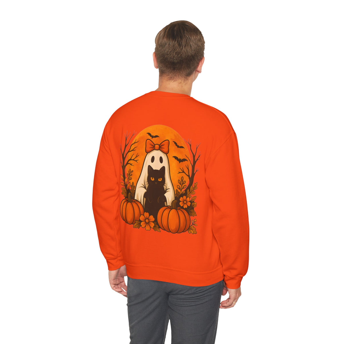 ORVIAN — Black Cat & Pumpkin Halloween Crewneck, Ghost & Coquette Bow Unisex Heavy Blend