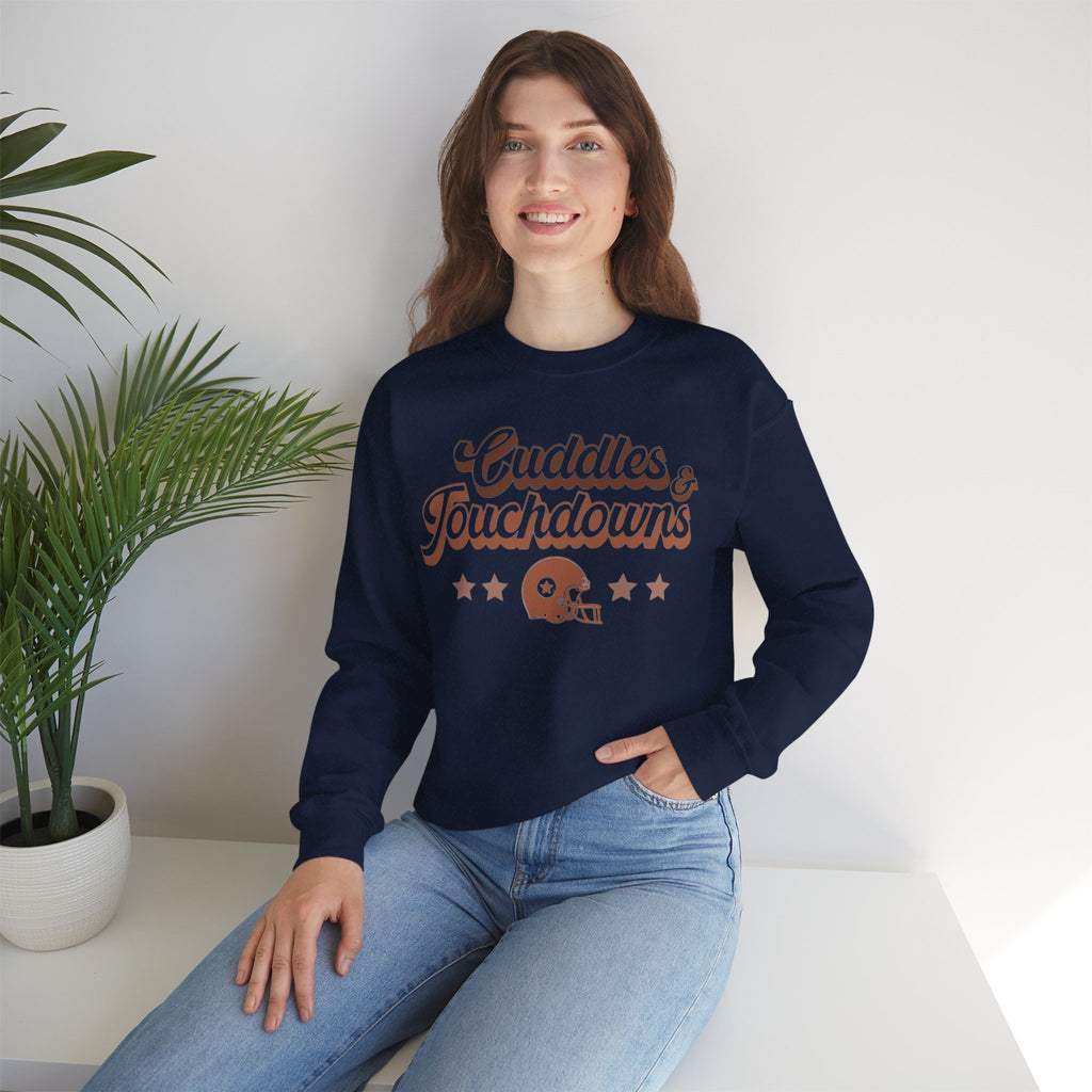 ORVIAN — Cuddles & Touchdowns Football Crewneck, Heart Football Game Day Unisex Heavy Blend
