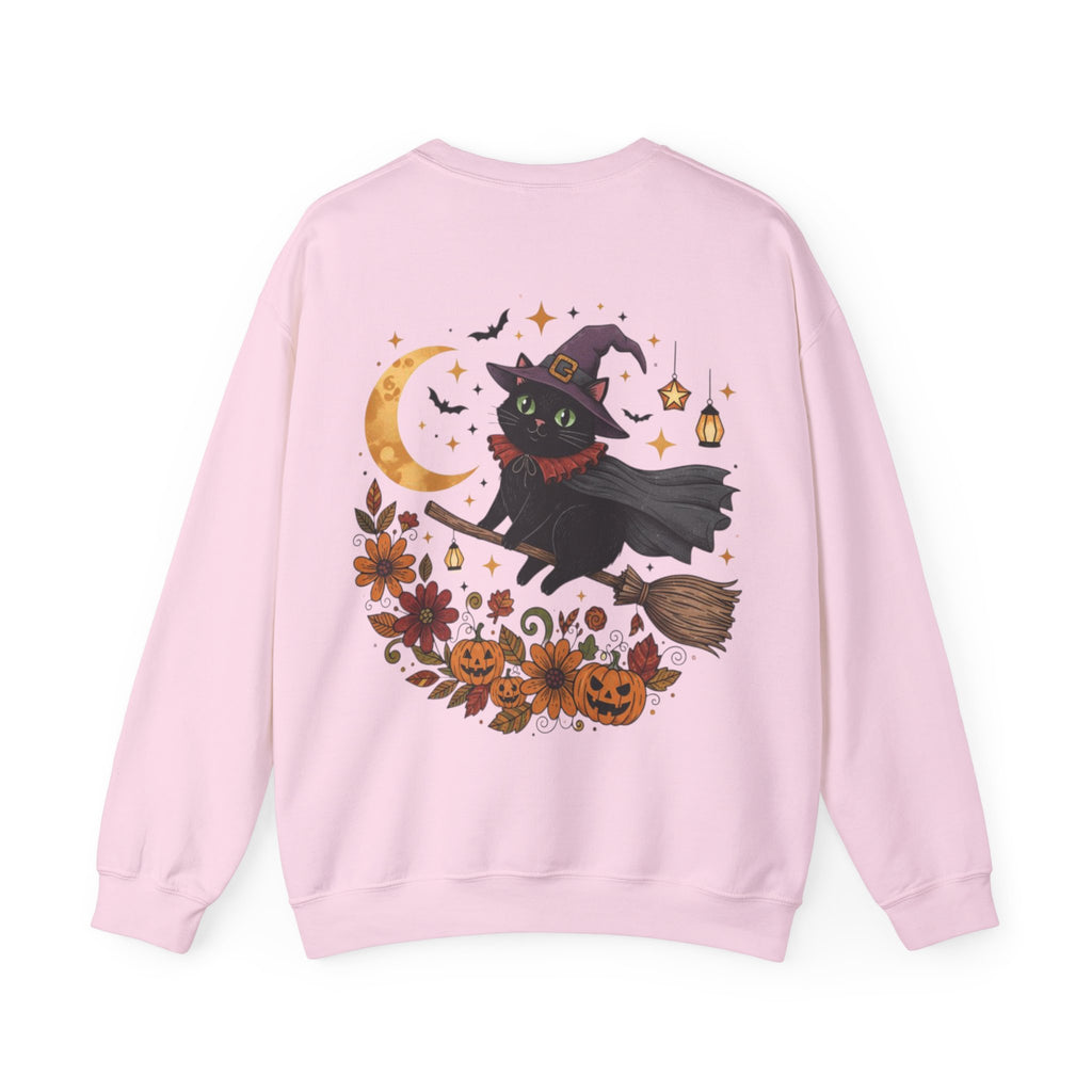 ORVIAN — Witch Cat Halloween Crewneck, Flying Black Cat & Pumpkin Patch Unisex Sweatshirt