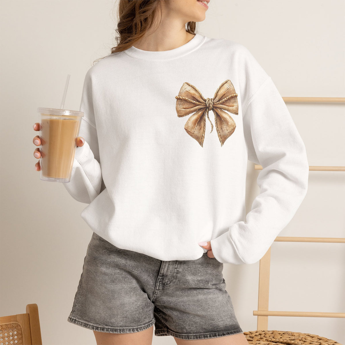 ORVIAN — Coquette Fall Bow & Football Crewneck, Pumpkin Spice Game Day Unisex Heavy Blend