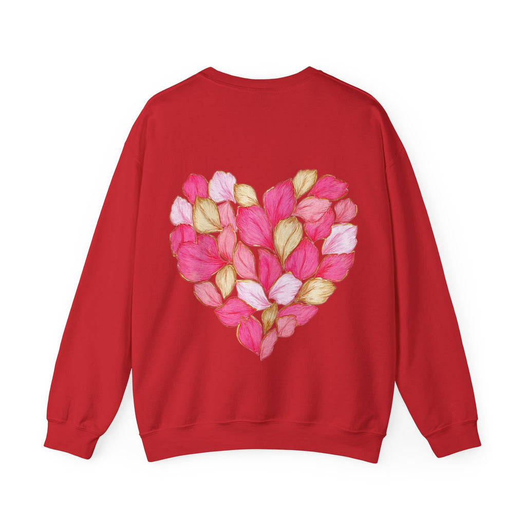 ORVIAN — Floral Rose Heart Crewneck, Romantic Pink Flower Valentine Sweatshirt, Unisex Heavy Blend