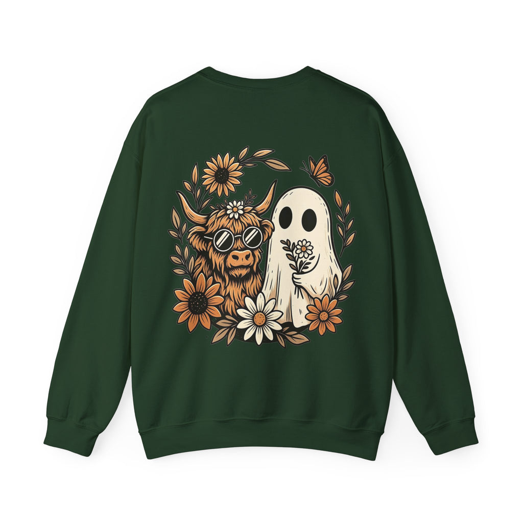 ORVIAN — Highland Cow & Cute Ghost Western Floral Crewneck, Spooky Unisex Sweatshirt
