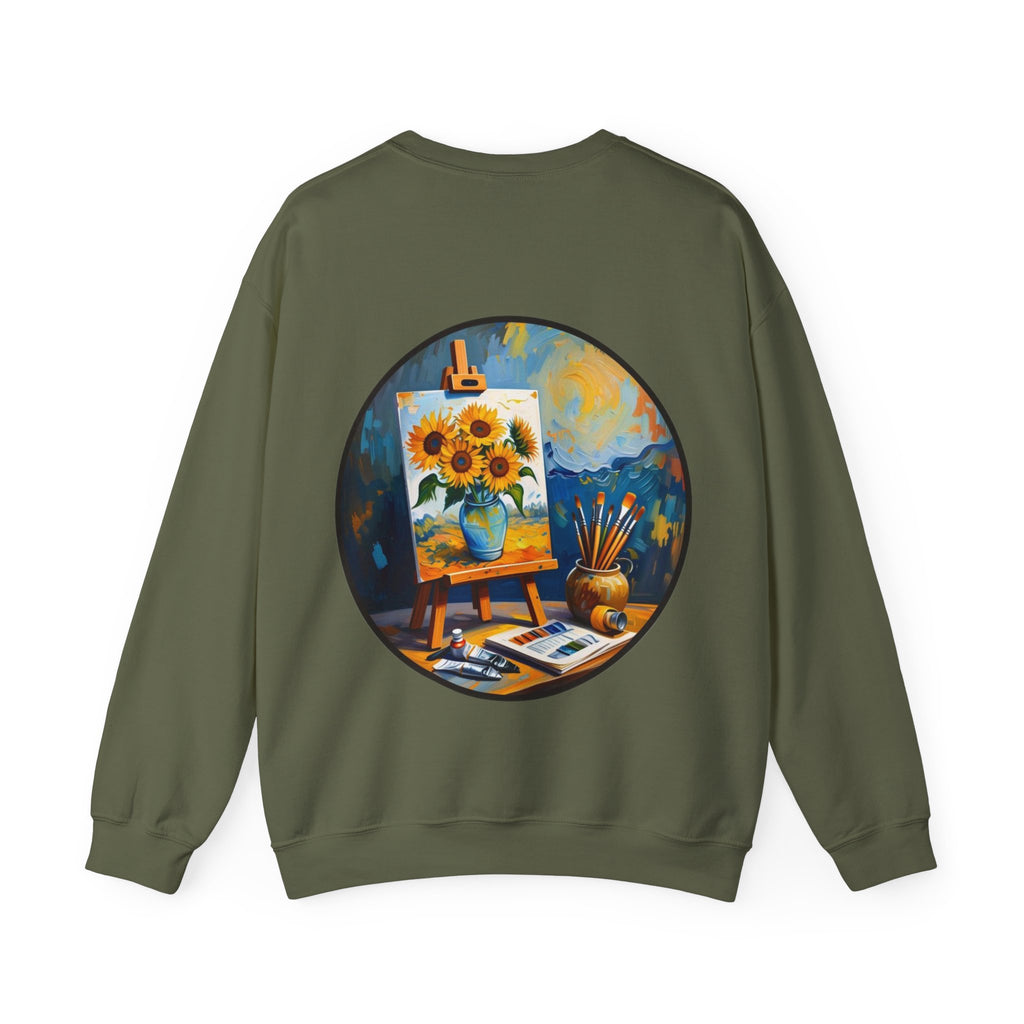 ORVIAN — Van Gogh Starry Night Sunflower & Artist Easel Crewneck, Art-Inspired Sweatshirt