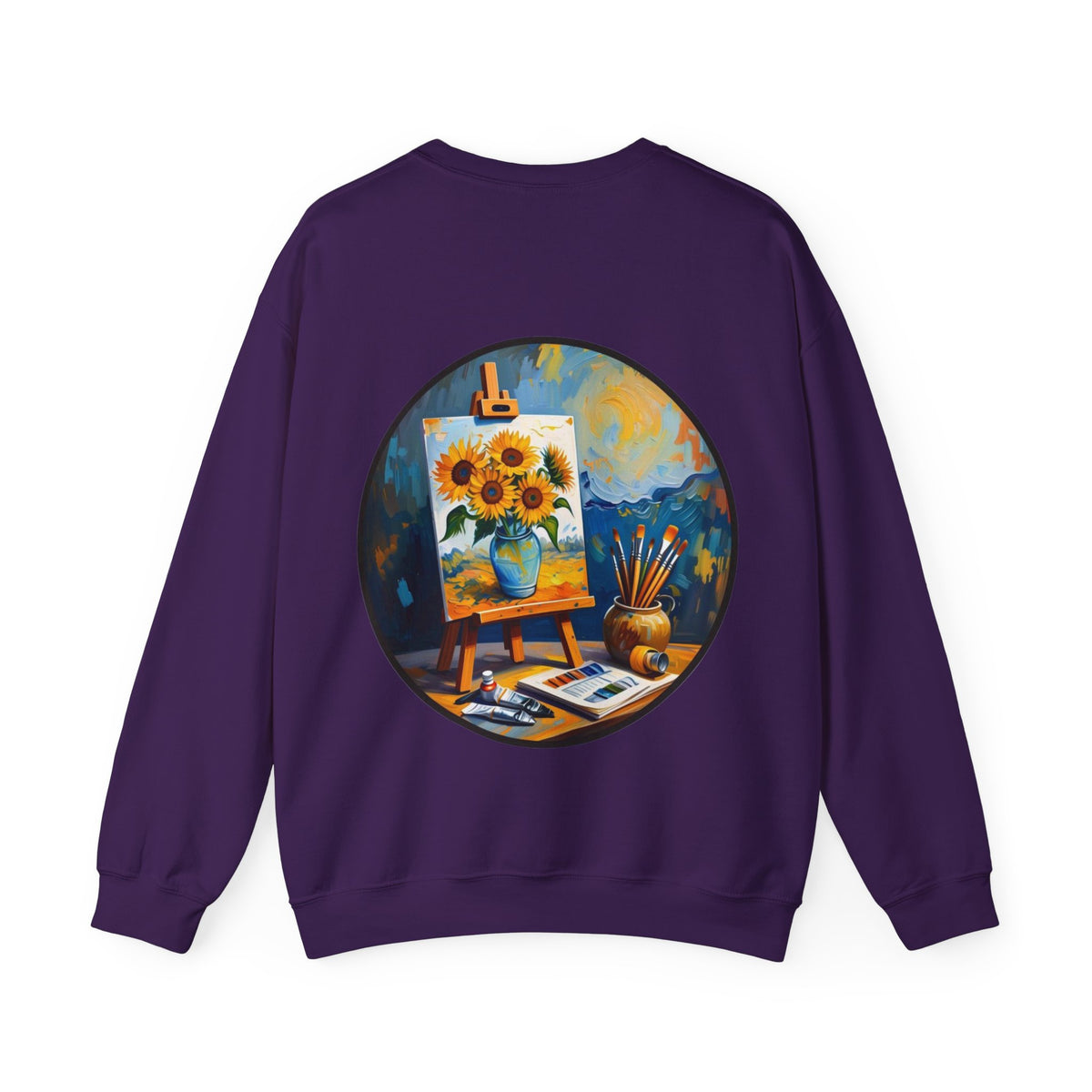 ORVIAN — Van Gogh Starry Night Sunflower & Artist Easel Crewneck, Art-Inspired Sweatshirt