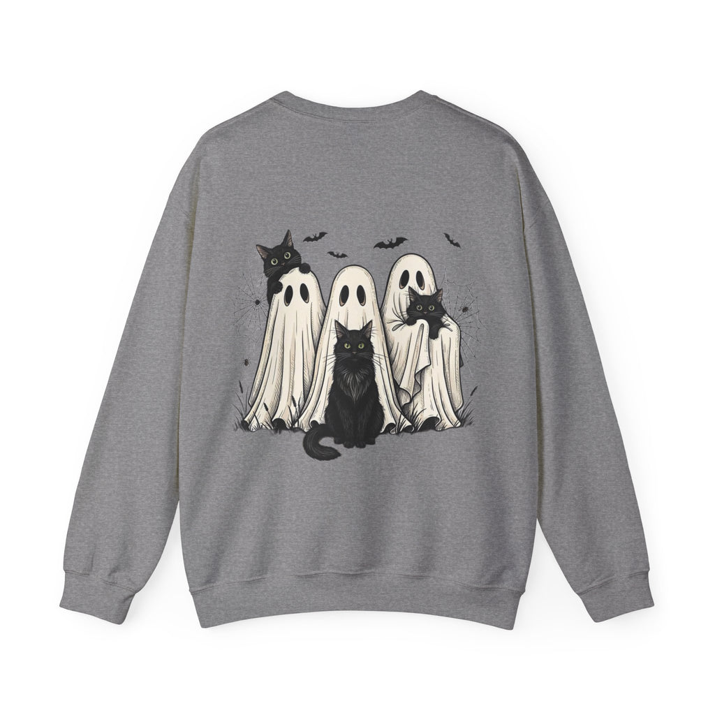 ORVIAN — Halloween Cats & Ghosts Crewneck, Spooky Cute Black Cat Unisex Sweatshirt