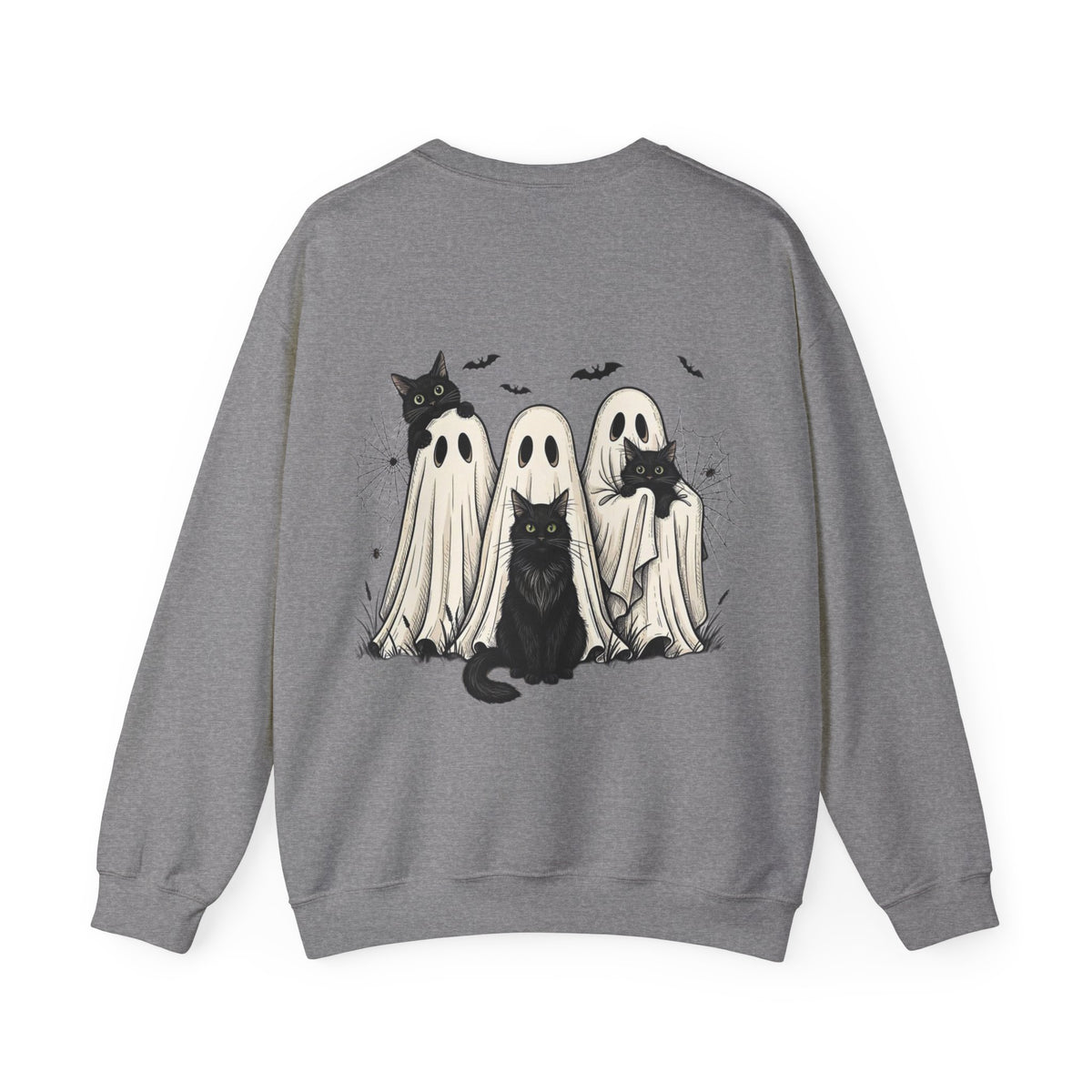 ORVIAN — Halloween Cats & Ghosts Crewneck, Spooky Cute Black Cat Unisex Sweatshirt