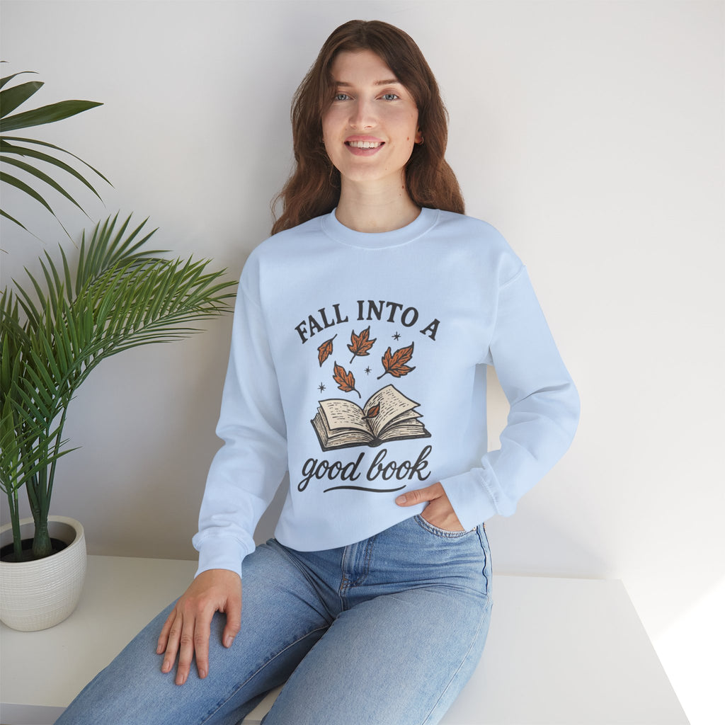 ORVIAN — Fall Into a Good Book Ghost Crewneck, Cozy Autumn Book Lover Unisex Heavy Blend