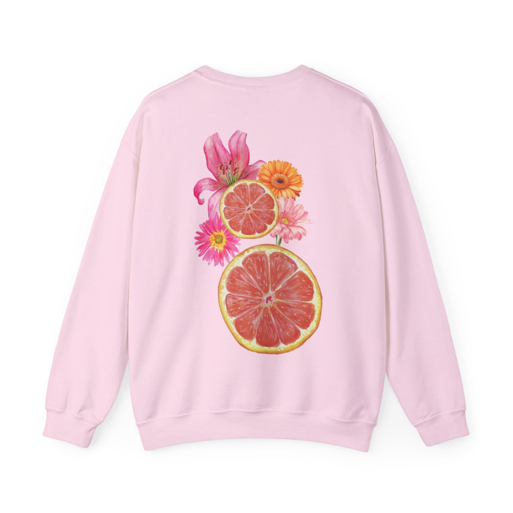 ORVIAN — Tropical Citrus & Pink Floral Crewneck, Grapefruit Orange Watercolor Unisex Heavy Blend