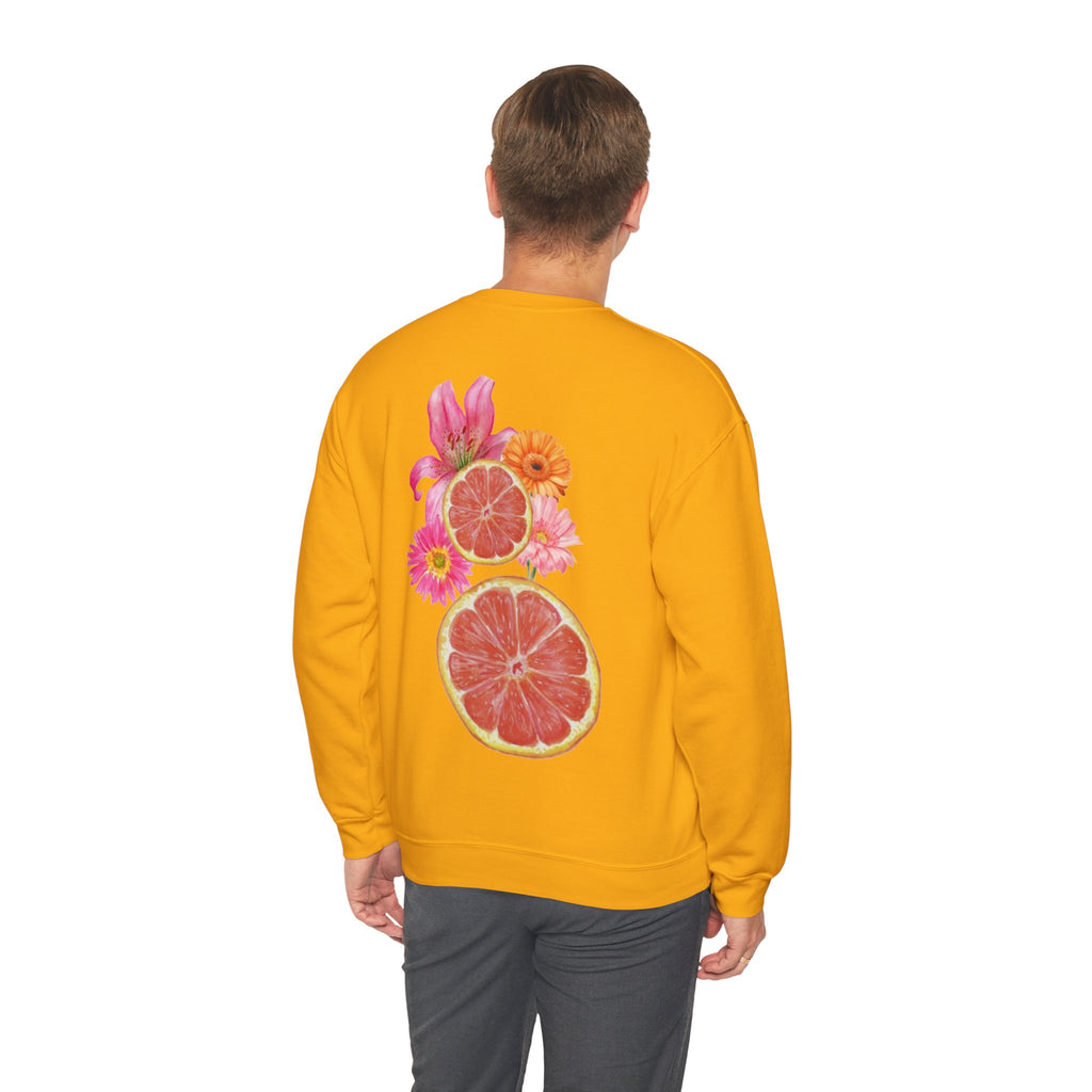 ORVIAN — Tropical Citrus & Pink Floral Crewneck, Grapefruit Orange Watercolor Unisex Heavy Blend