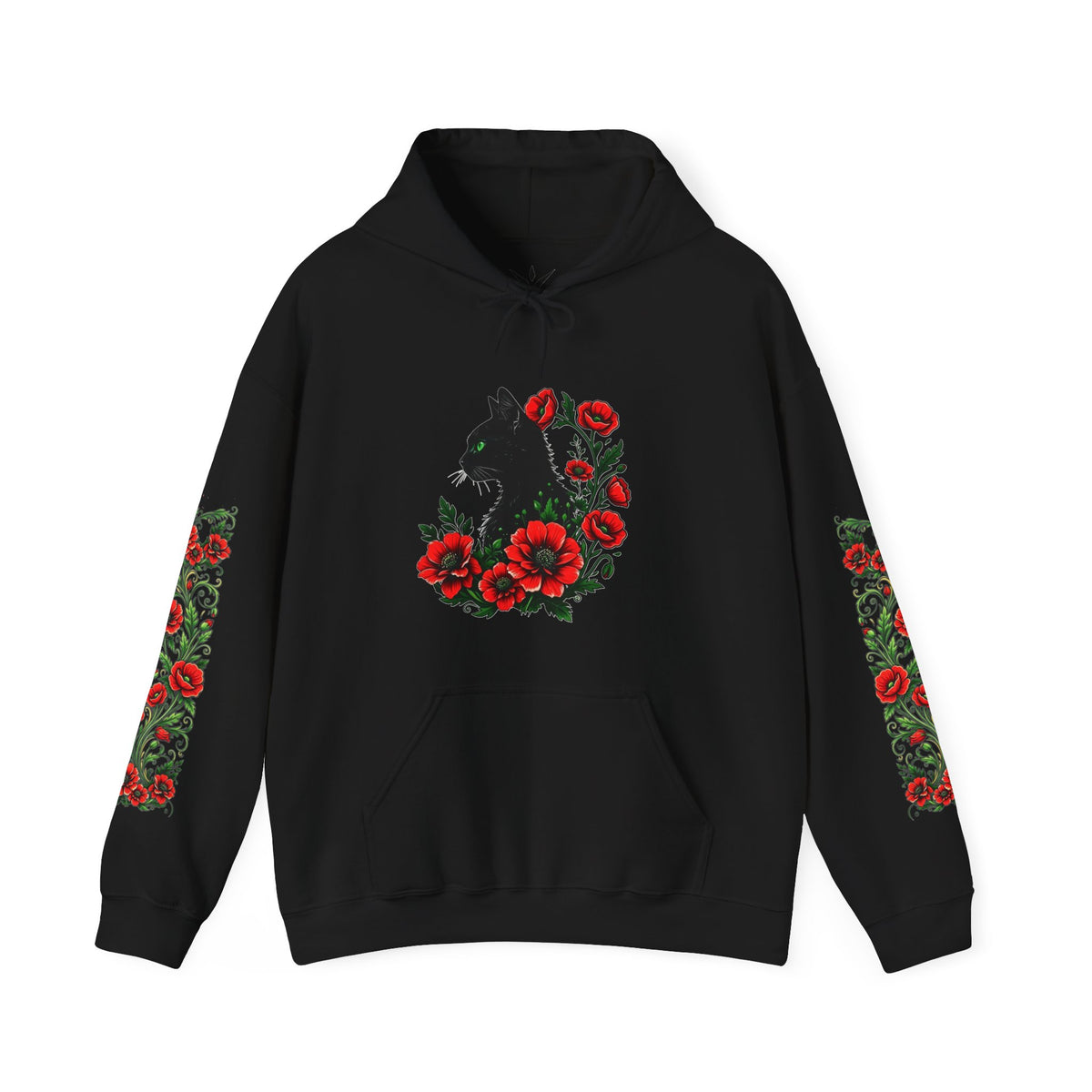 ORVIAN — Black Cat & Red Poppies Unisex Heavy Blend Hoodie