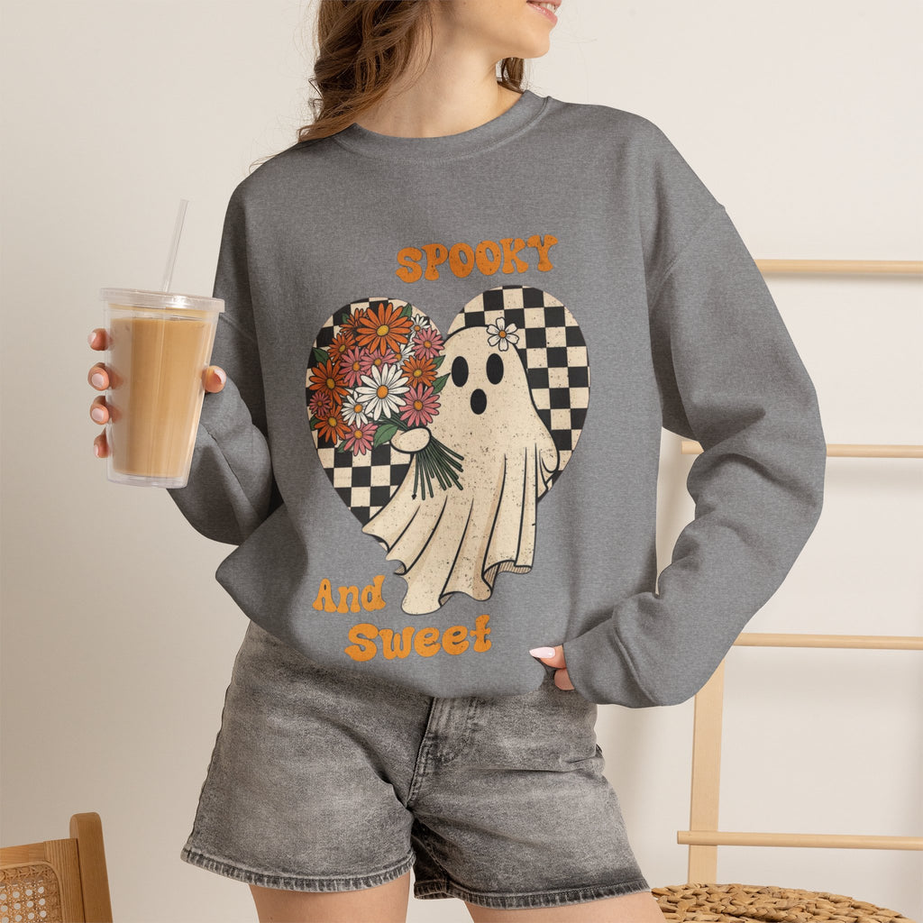 ORVIAN — Spooky & Sweet Ghost Crewneck, Coquette Bow Heart Halloween Unisex Sweatshirt