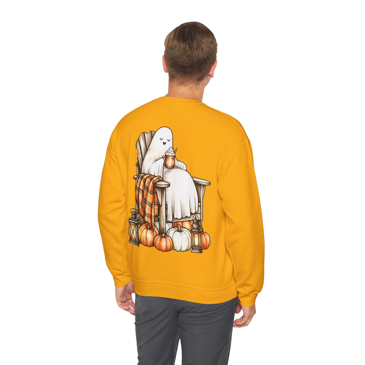 ORVIAN — Ghostly Coffee Break Coquette Bow Crewneck, Cozy Pumpkin Spice Halloween Unisex