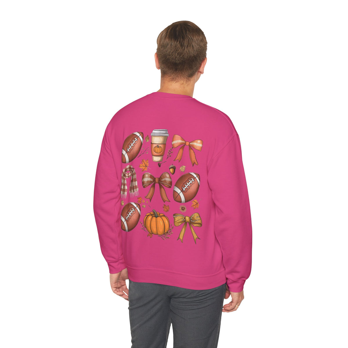 ORVIAN — Coquette Fall Bow & Football Crewneck, Pumpkin Spice Game Day Unisex Heavy Blend