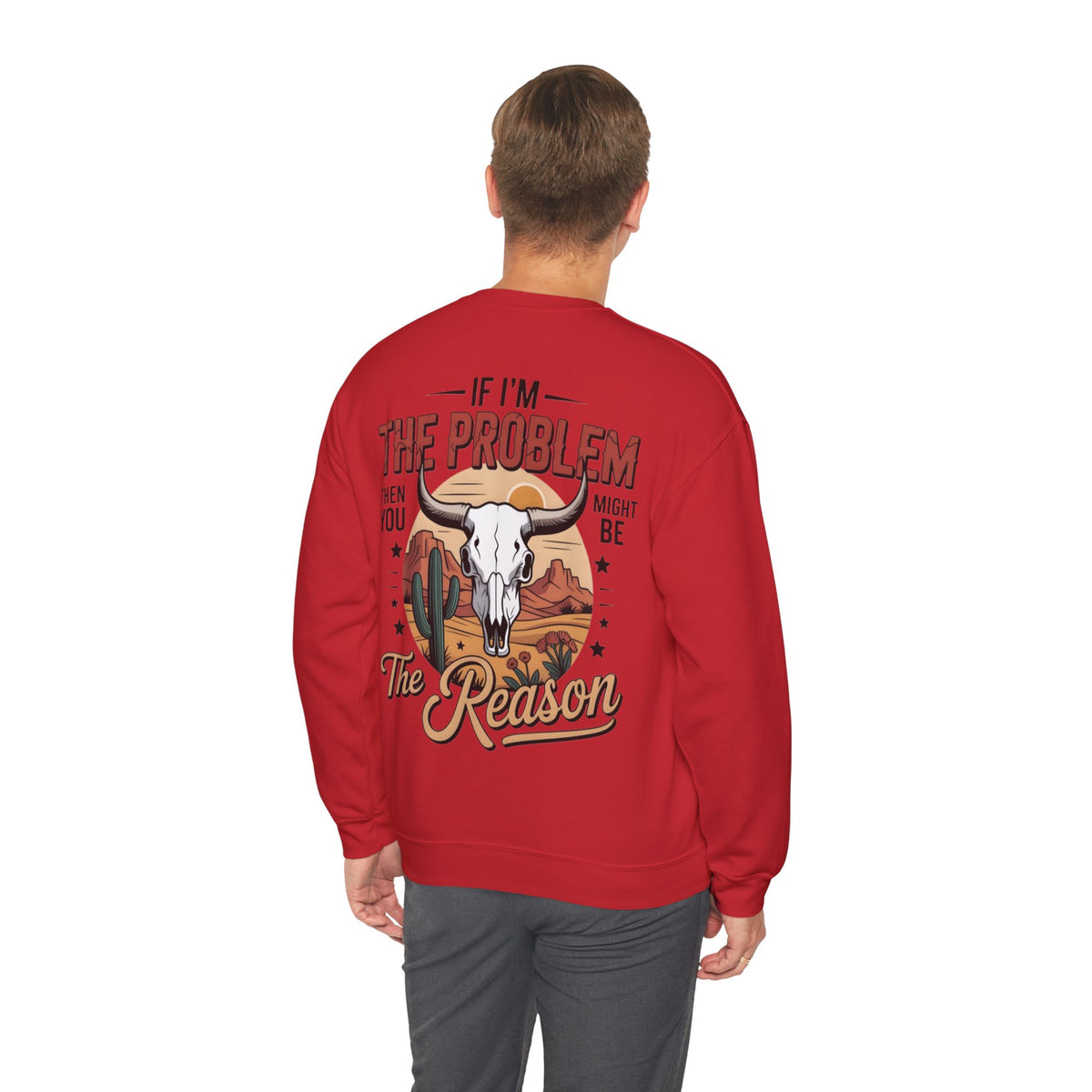 ORVIAN — Cowgirl “If I'm the Problem” Western Crewneck, Longhorn Skull Unisex Heavy Blend