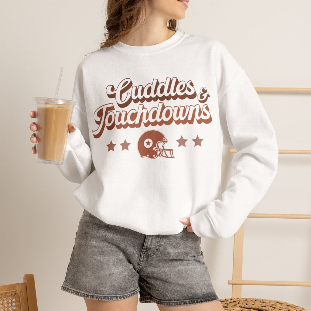 ORVIAN — Cuddles & Touchdowns Football Crewneck, Heart Football Game Day Unisex Heavy Blend