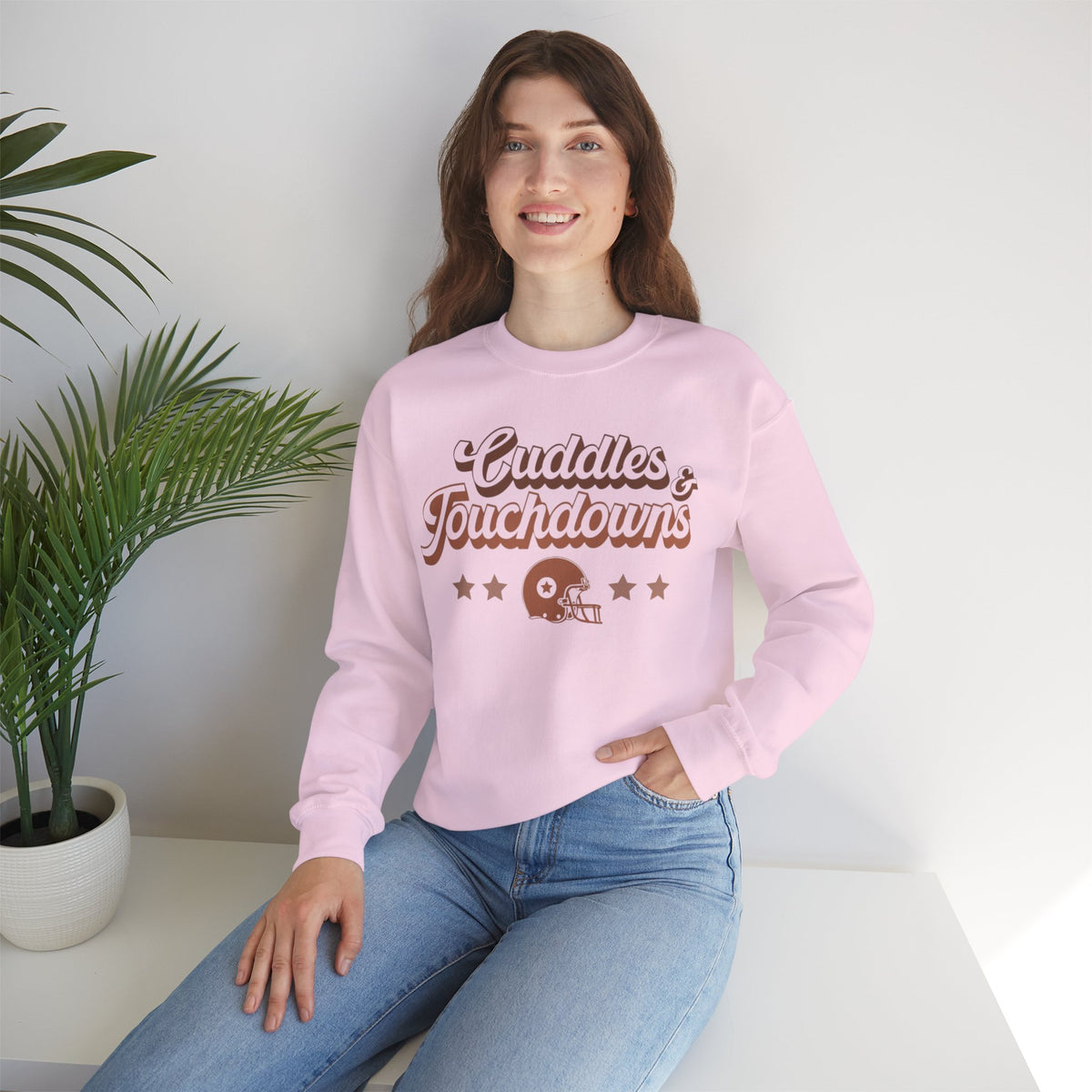 ORVIAN — Cuddles & Touchdowns Football Crewneck, Heart Football Game Day Unisex Heavy Blend