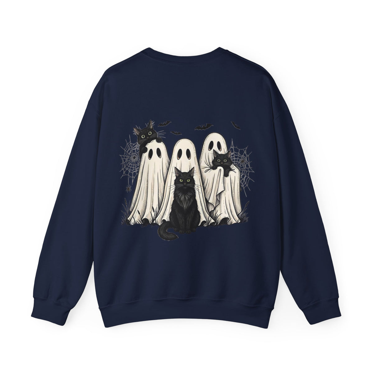 ORVIAN — Halloween Cats & Ghosts Crewneck, Spooky Cute Black Cat Unisex Sweatshirt