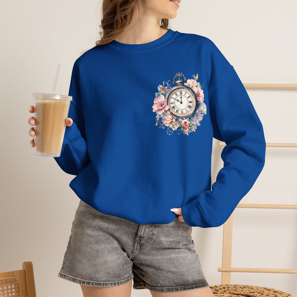 ORVIAN — Blue Watercolor Floral Book Crewneck, Open Book Wildflower Literary Unisex Heavy Blend