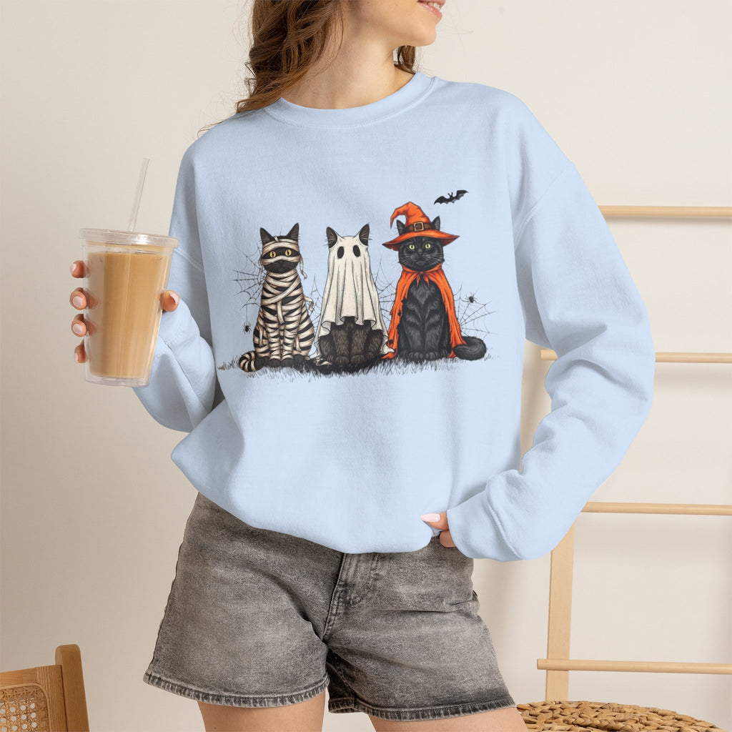 ORVIAN — Halloween Cats & Ghosts Crewneck, Spooky Cute Black Cat Unisex Sweatshirt
