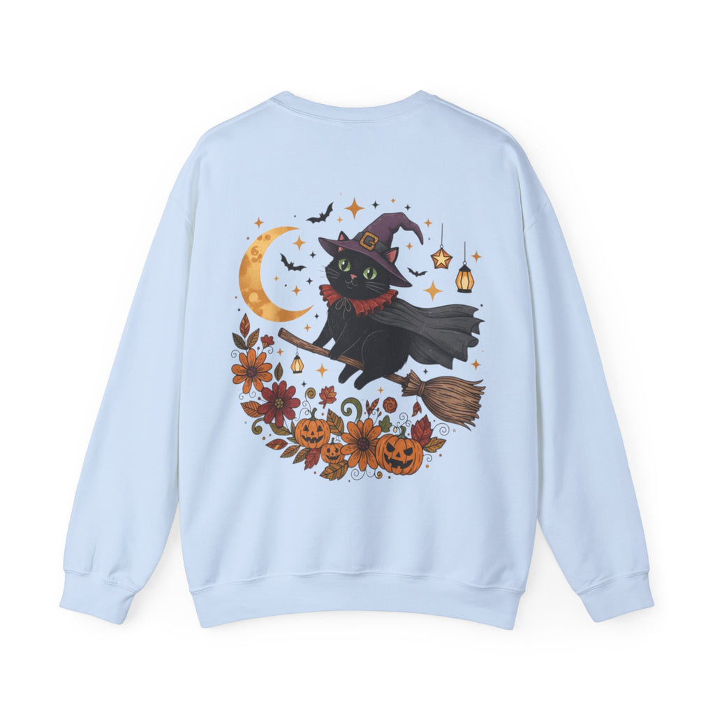 ORVIAN — Witch Cat Halloween Crewneck, Flying Black Cat & Pumpkin Patch Unisex Sweatshirt