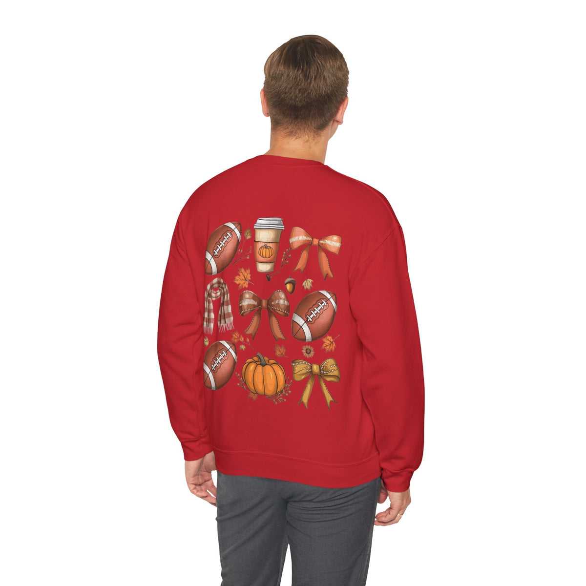 ORVIAN — Coquette Fall Bow & Football Crewneck, Pumpkin Spice Game Day Unisex Heavy Blend