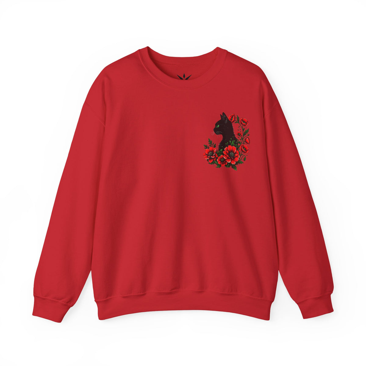 ORVIAN — Black Cat & Red Poppies Floral Crewneck, Elegant Nature Unisex Heavy Blend