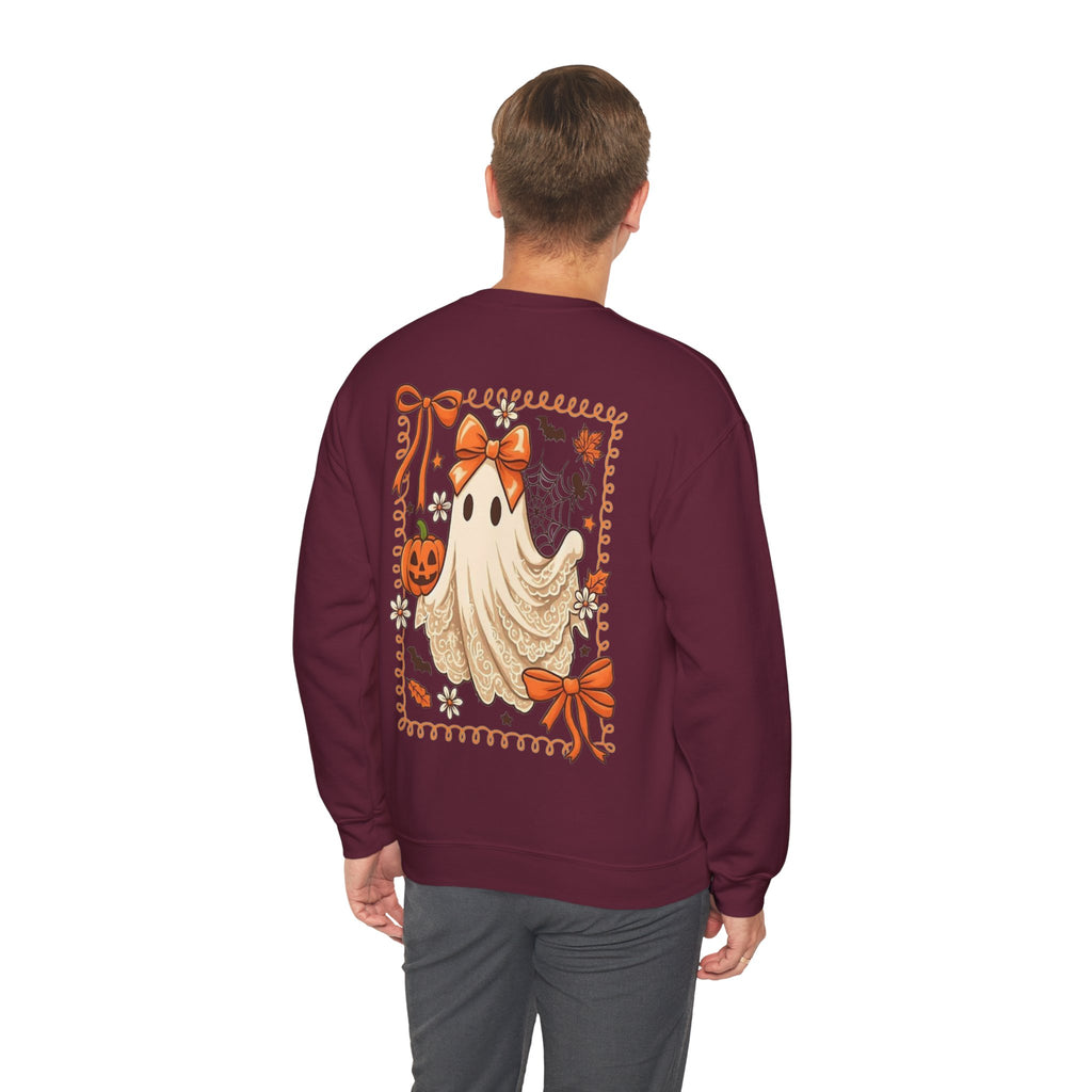 ORVIAN — Coquette Ghost & Bow Halloween Crewneck, Lace Ghost Pumpkin Unisex Sweatshirt