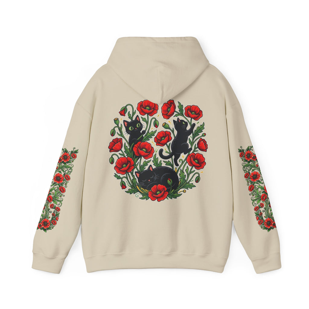 ORVIAN — Black Cat & Red Poppies Unisex Heavy Blend Hoodie