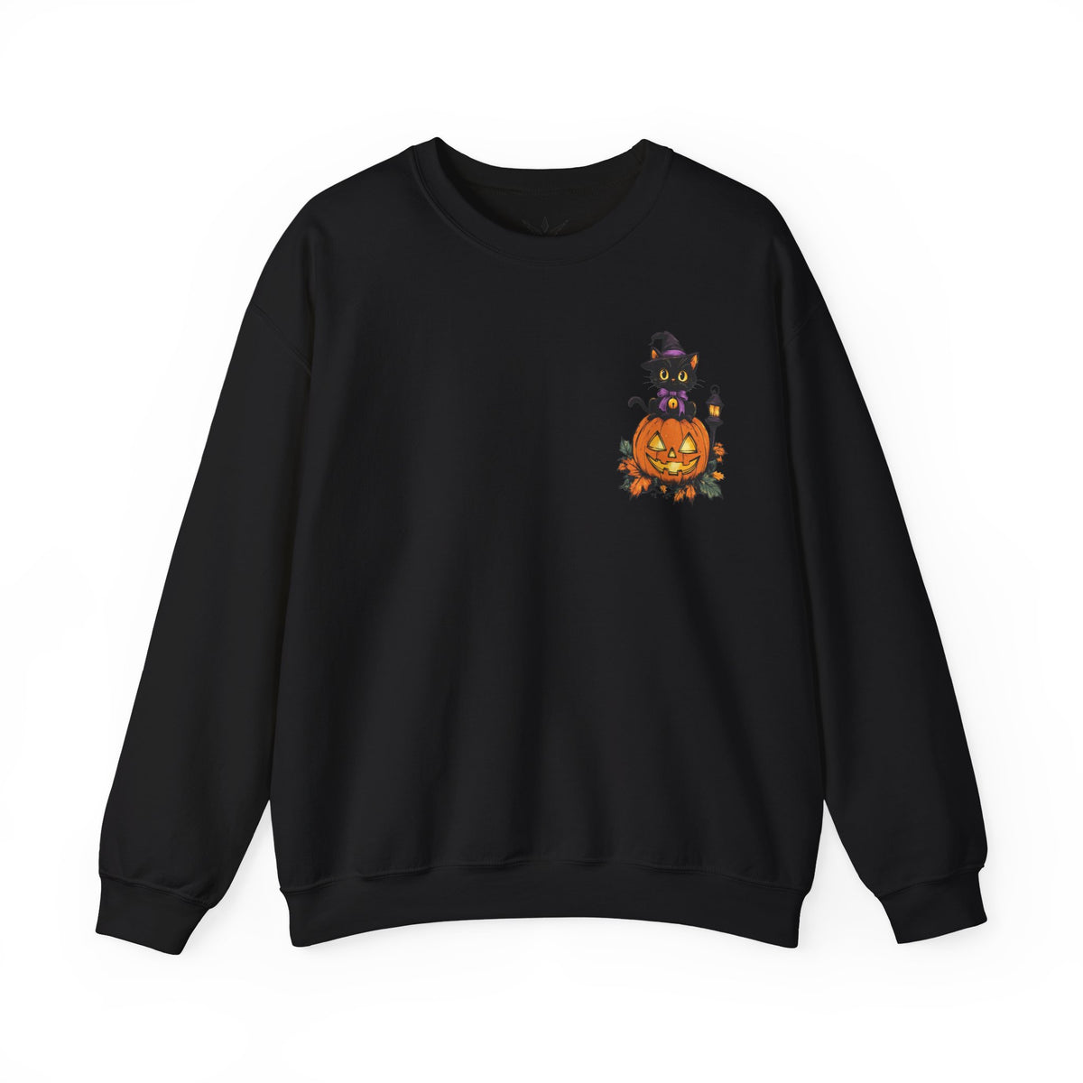 ORVIAN — Witch Cat Halloween Crewneck, Flying Black Cat & Pumpkin Patch Unisex Sweatshirt