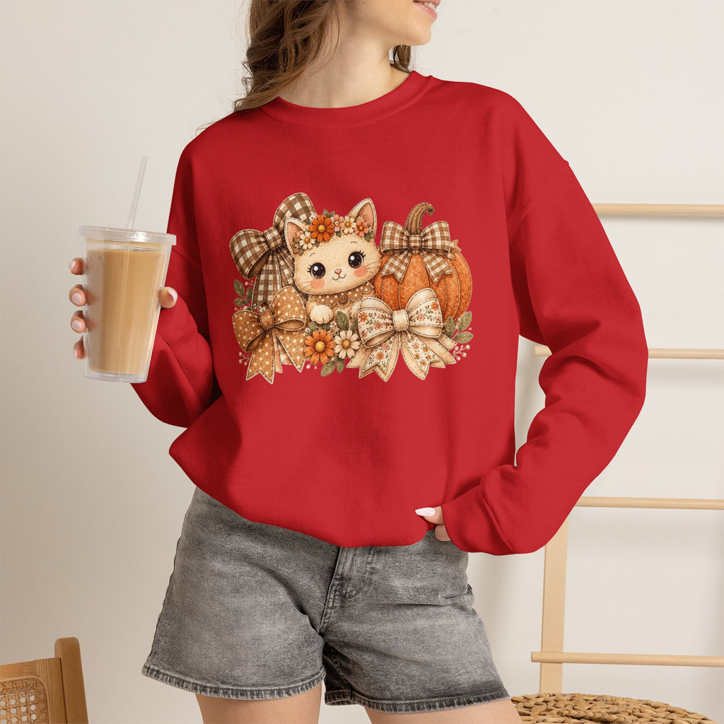 ORVIAN — Fall Kitten & Coquette Ghost Crewneck, Gingham Pumpkin Autumn Unisex Heavy Blend