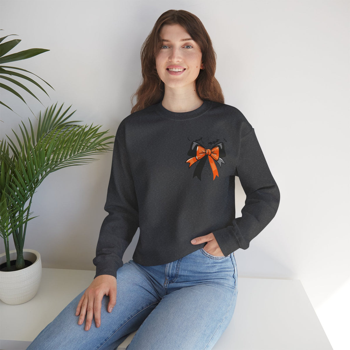 ORVIAN — Coquette Ghost & Bow Halloween Crewneck, Lace Ghost Pumpkin Unisex Sweatshirt