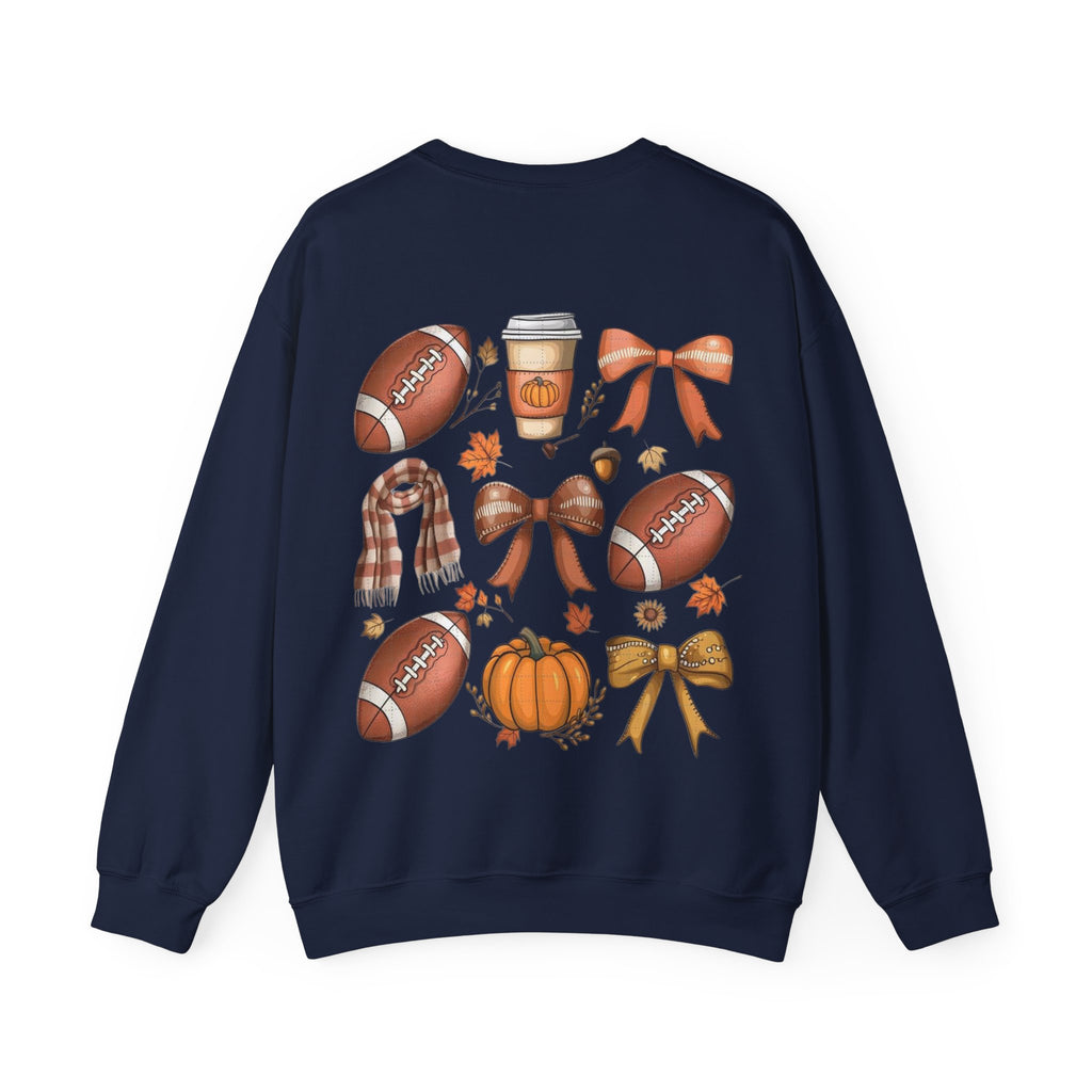 ORVIAN — Coquette Fall Bow & Football Crewneck, Pumpkin Spice Game Day Unisex Heavy Blend