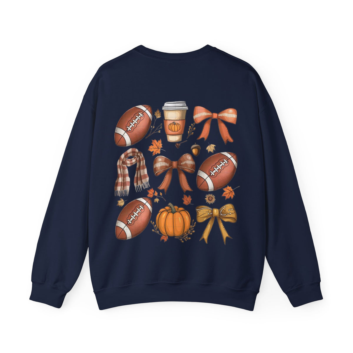 ORVIAN — Coquette Fall Bow & Football Crewneck, Pumpkin Spice Game Day Unisex Heavy Blend
