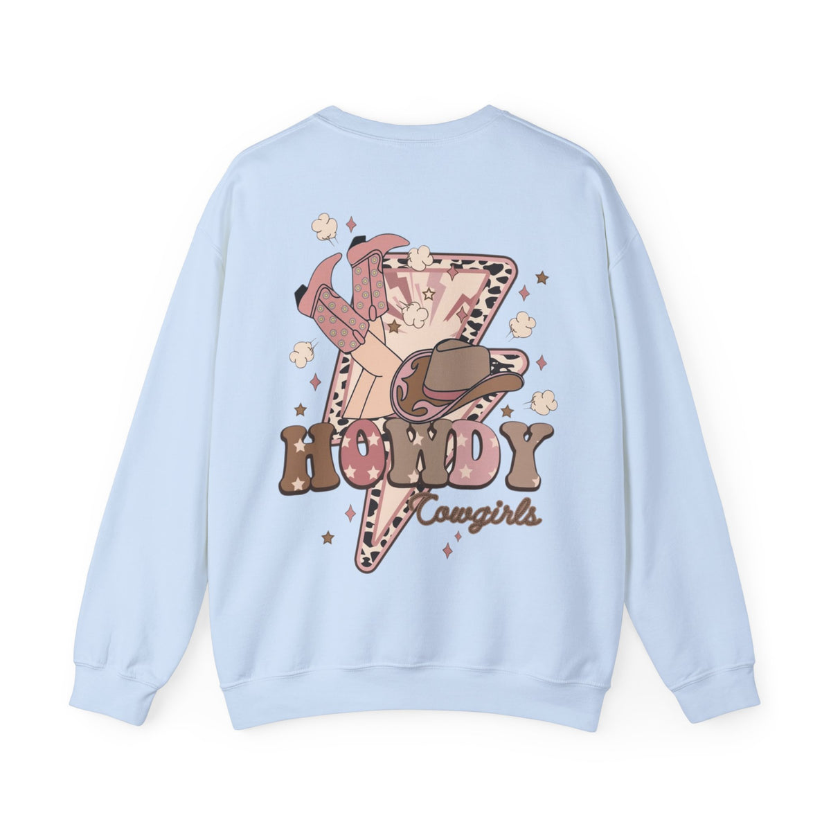 ORVIAN — Howdy Cowgirls Western Crewneck, Leopard Lightning Bolt & Cowgirl Boots Unisex Heavy Blend