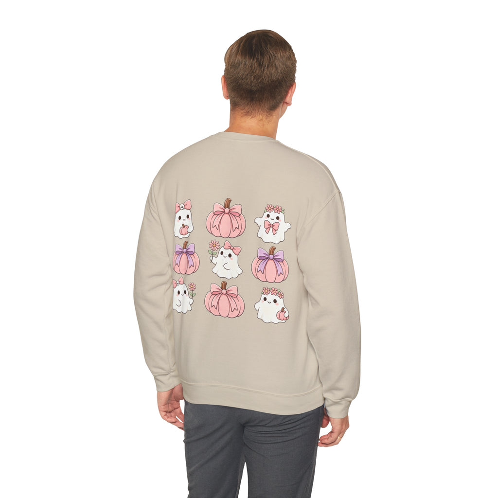 ORVIAN — Pink Halloween Coquette Ghost Crewneck, Bow & Pumpkin Unisex Heavy Blend