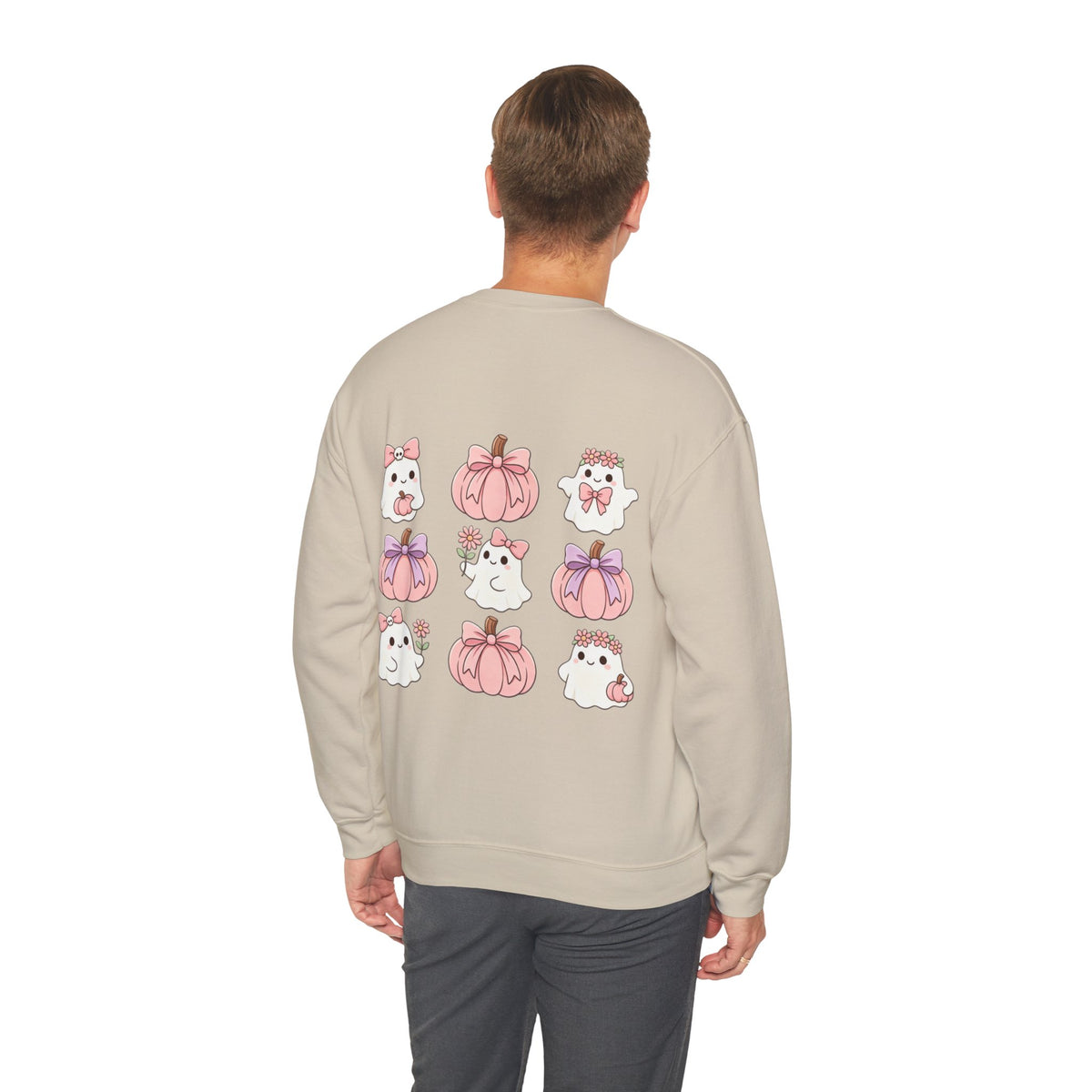 ORVIAN — Pink Halloween Coquette Ghost Crewneck, Bow & Pumpkin Unisex Heavy Blend