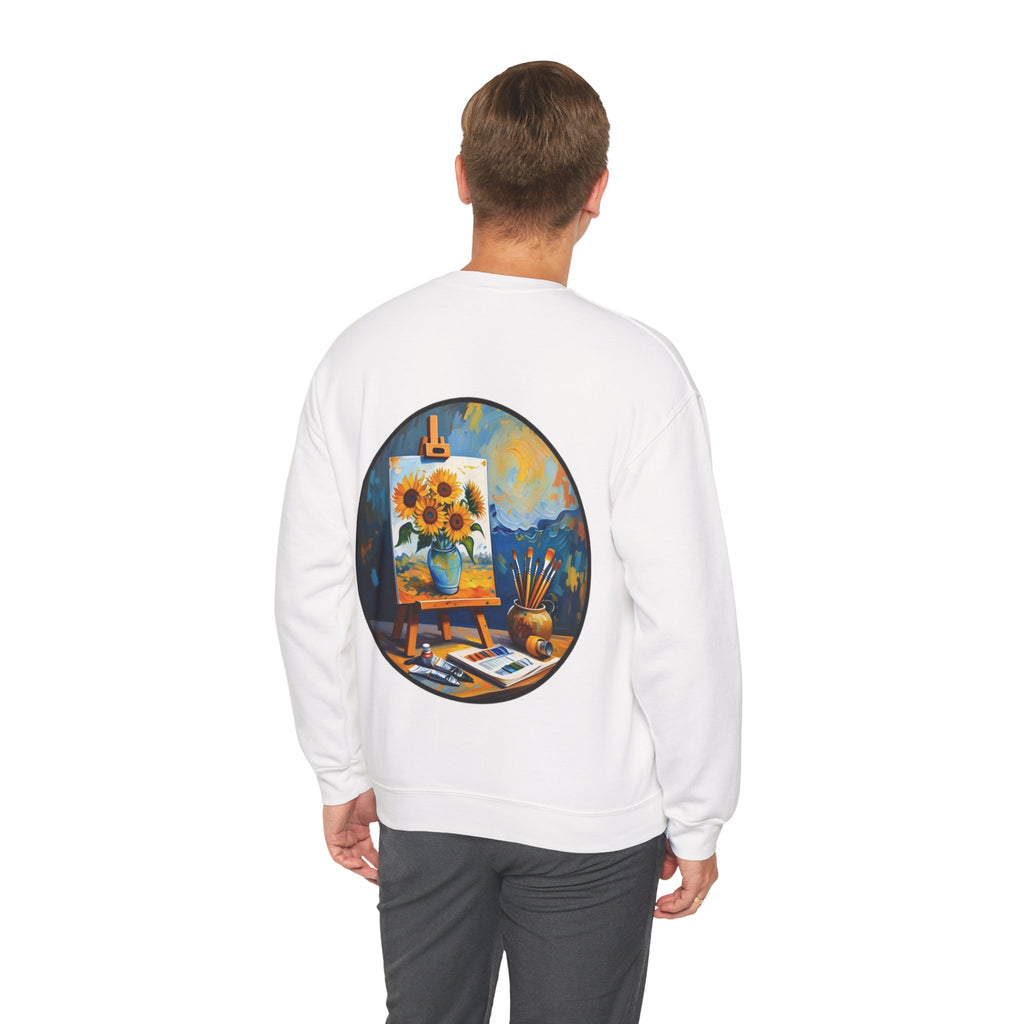ORVIAN — Van Gogh Starry Night Sunflower & Artist Easel Crewneck, Art-Inspired Sweatshirt